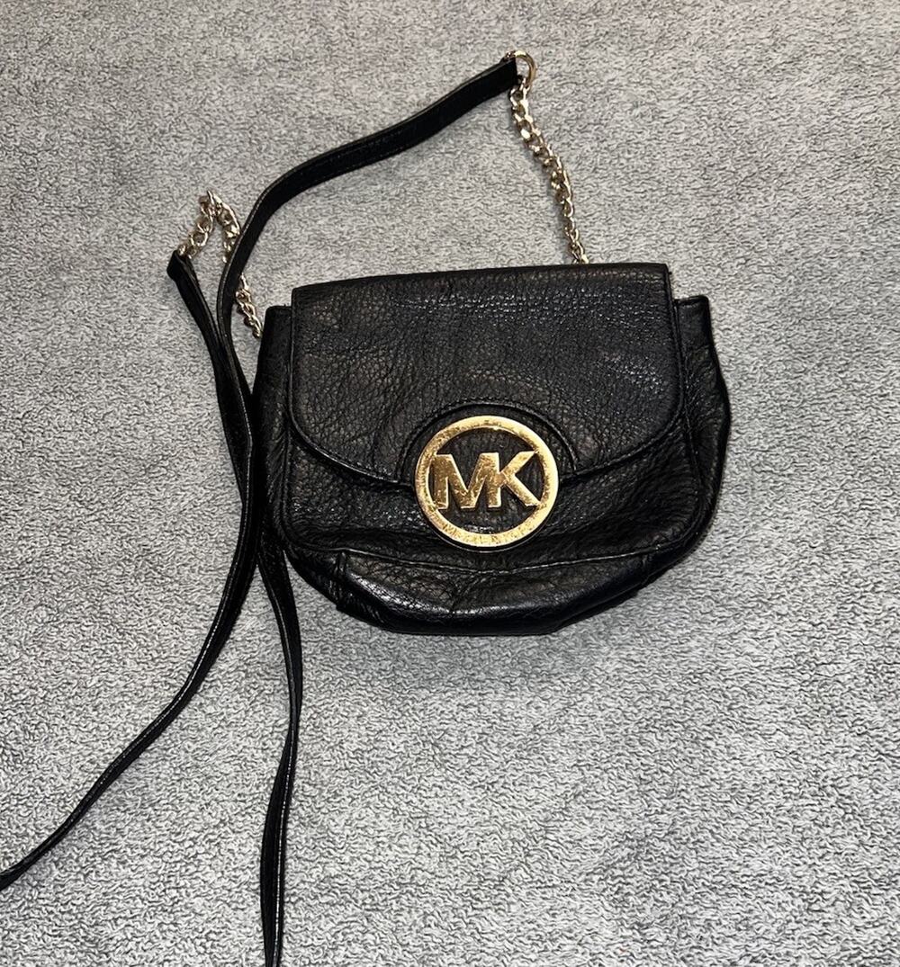 Michael Kors Fulton Black Pebbled Leather Crossbody Bag Minor Hardware Scratches